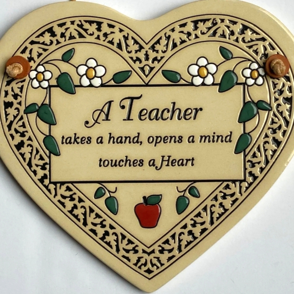 Trinity Pottery HEART TEACHER Hanging Wall Plaque Made In USA